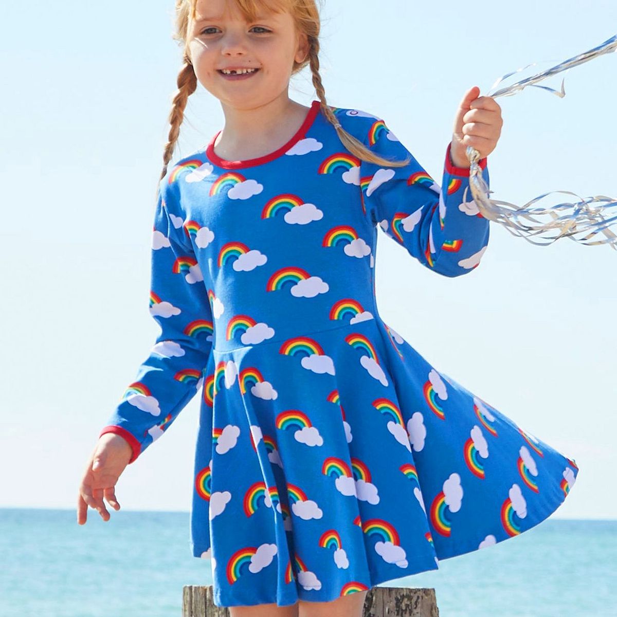 Langarm Skaterkleid Regenbogen blau 128 Langarm Skaterkleid Regenbogen blau 128