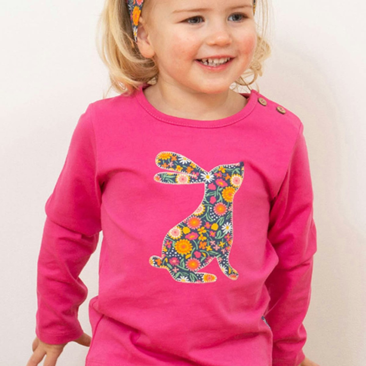Langarmshirt Hasen-Aufnäher pink 80/86 Langarmshirt Hasen-Aufnäher pink 80/86