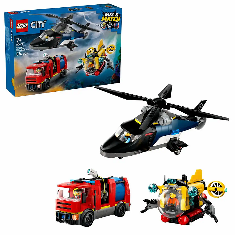 Lego - LEGO City Kombinationsset mit Hubschrauber Löschauto und U-Boot Lego - LEGO City Kombinationsset mit Hubschrauber Löschauto und U-Boot