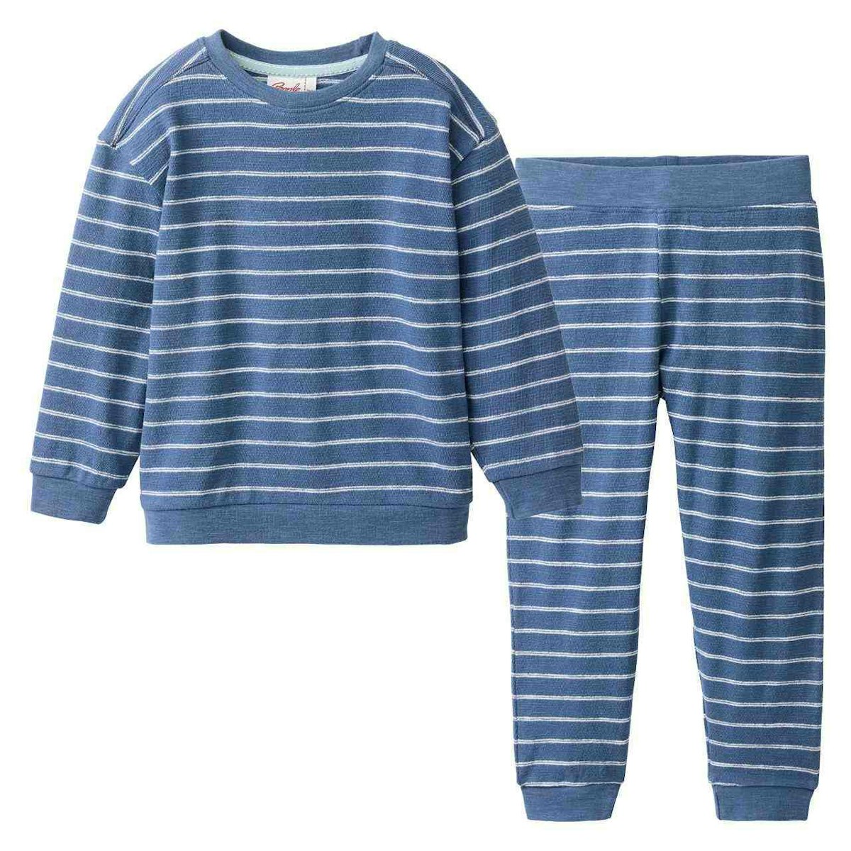 Leichter Sweat Jogginganzug blau geringelt 134/140 Leichter Sweat Jogginganzug blau geringelt 134/140