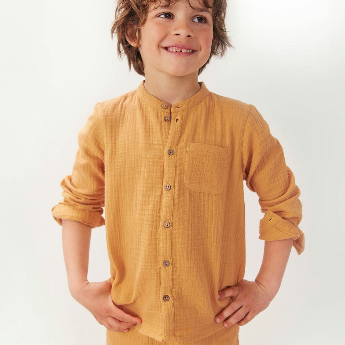 Leichtes Musselin Hemd honiggelb 74/80 Leichtes Musselin Hemd honiggelb 74/80