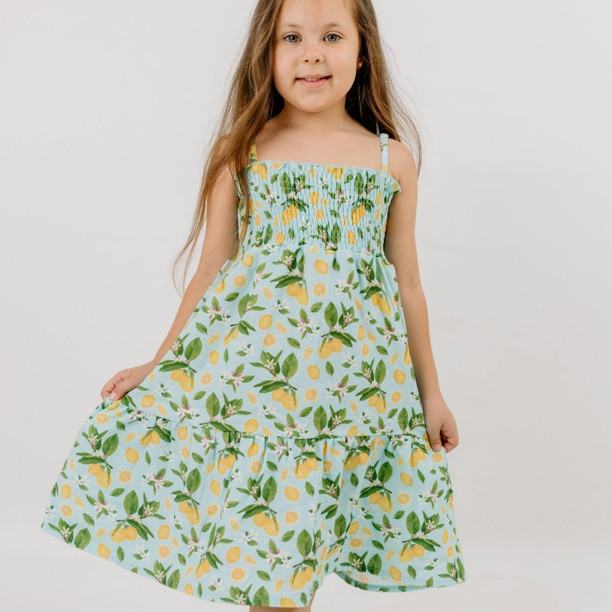Leichtes Trägerkleid Musselin Zitronen hellblau 98 Leichtes Trägerkleid Musselin Zitronen hellblau 98