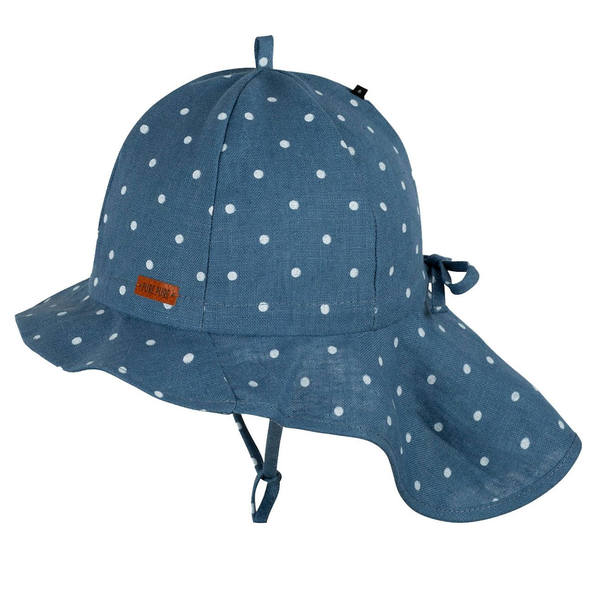 Leinen Sonnenhut Nackenschutz Punkte jeans-blau 49 Leinen Sonnenhut Nackenschutz Punkte jeans-blau 49