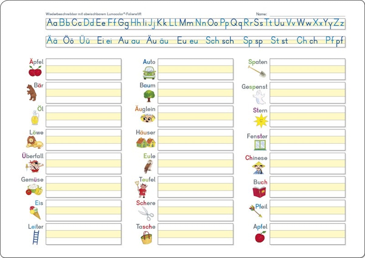 Lerntafel Wörter Druckschrift ab 5 Jahre Lerntafel Wörter Druckschrift ab 5 Jahre