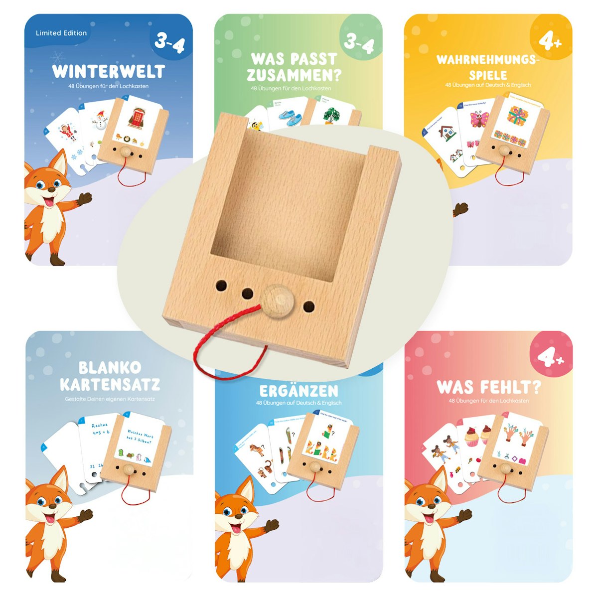 Lochkasten Starterset 3-4 Jahre mit 6 Kartensätzen Lochkasten Starterset 3-4 Jahre mit 6 Kartensätzen