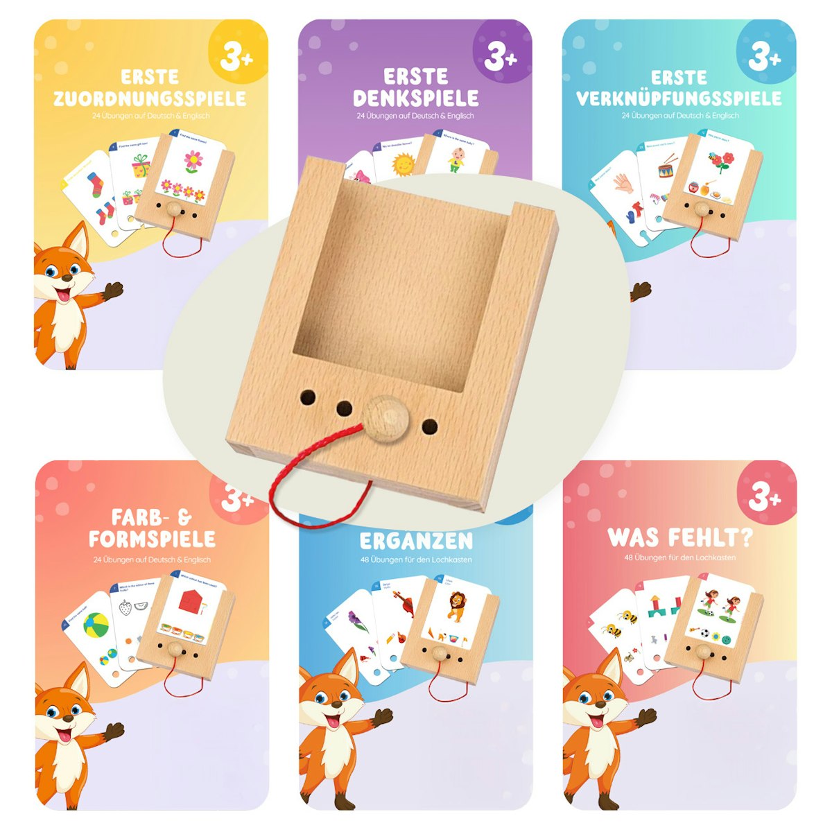Lochkasten Starterset ab 3 Jahren mit 6 Kartensätzen Lochkasten Starterset ab 3 Jahren mit 6 Kartensätzen