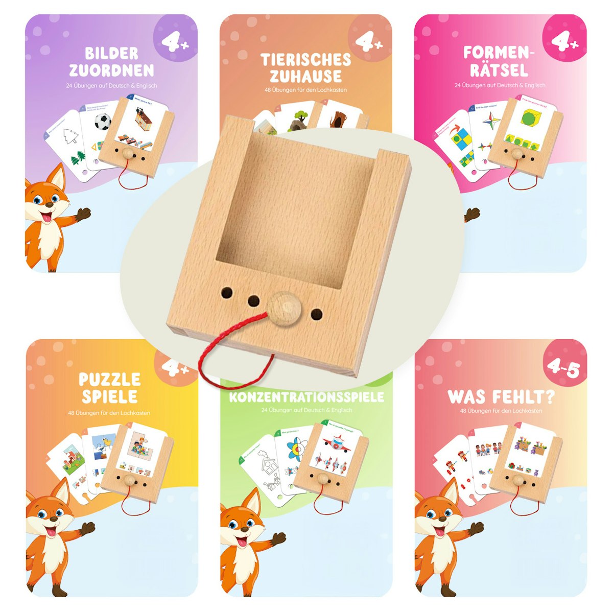 Lochkasten Starterset ab 4 Jahren mit 6 Kartensätzen Lochkasten Starterset ab 4 Jahren mit 6 Kartensätzen