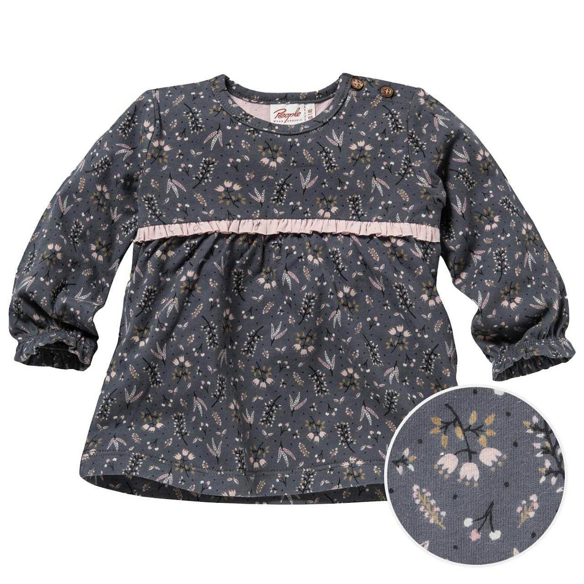 Lockeres Langarmshirt schiefergrau geblümt 86/92 Lockeres Langarmshirt schiefergrau geblümt 86/92