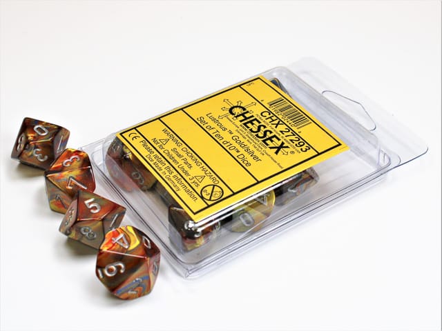 Lustrous Gold/Silver 10x W10 Dice Set D10 Würfel Dices