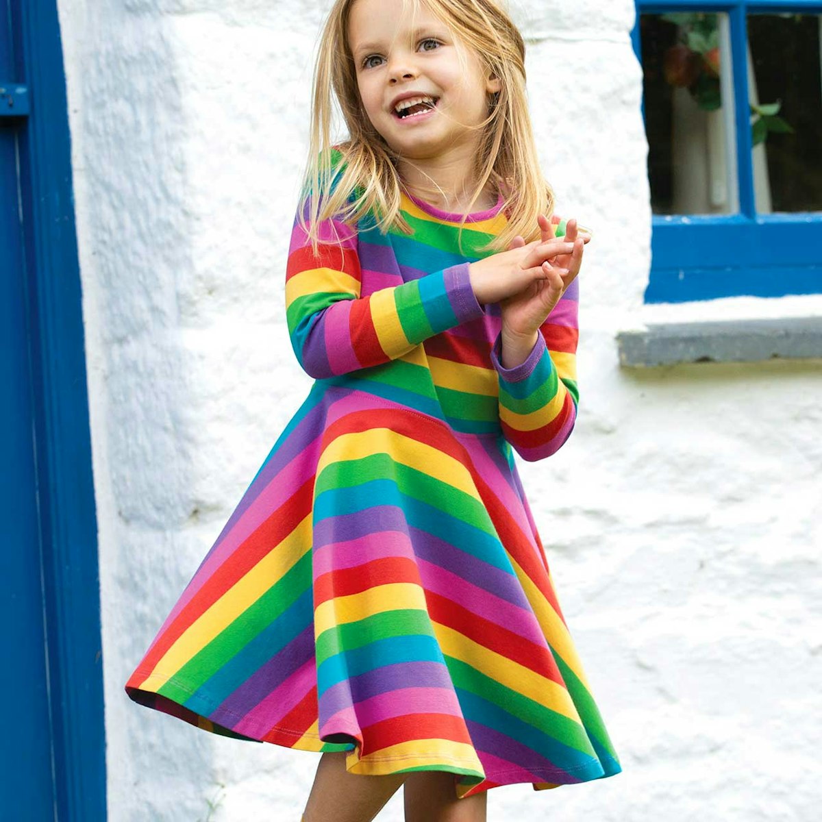 Mädchen Kleid langarm Regenbogen-Optik 74/80 Mädchen Kleid langarm Regenbogen-Optik 74/80