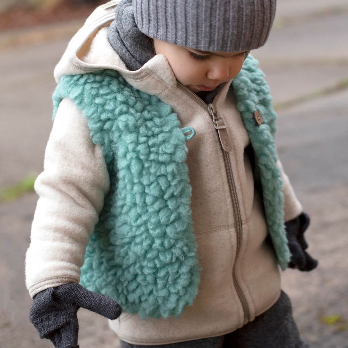 Merinowolle Fleece Jacke Kapuze wollweiss 86/92 Merinowolle Fleece Jacke Kapuze wollweiss 86/92