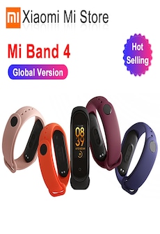 Mi Band 4 Black and TPU wrist Strap and 2PCs Pretective Screen Red