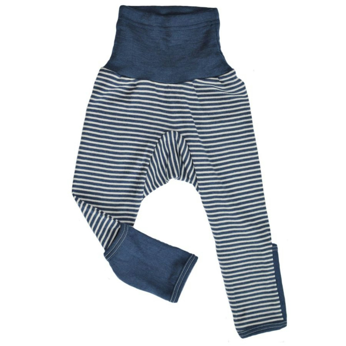 Mitwachsende Wolle Seide Hose blau gestreift Kratzschutz 86/92 Mitwachsende Wolle Seide Hose blau gestreift Kratzschutz 86/92