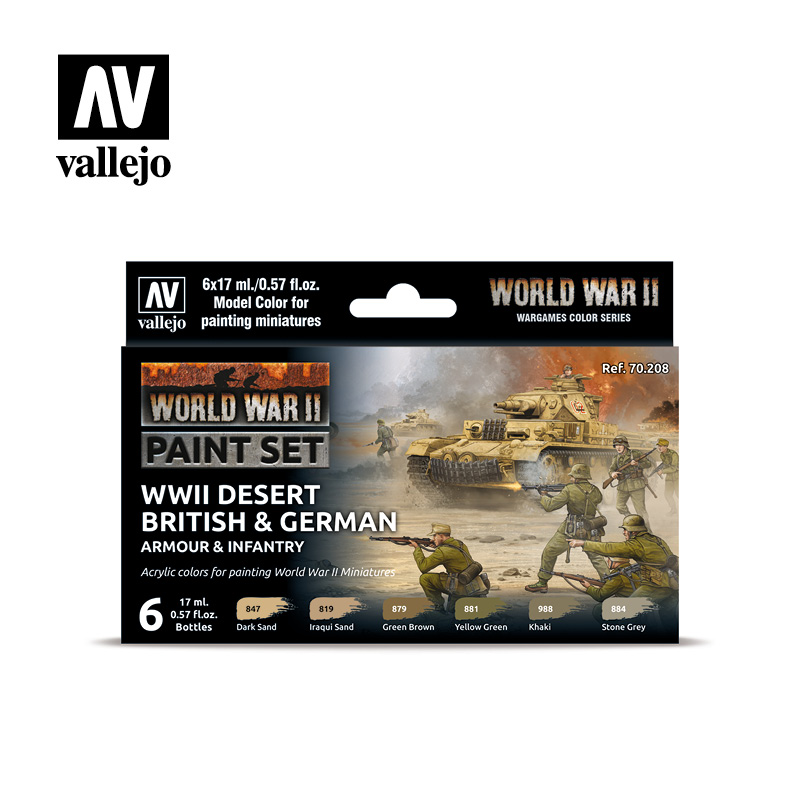 Model Color WWII Desert British & German Armour & Infantry Paint Set 6 Vallejo