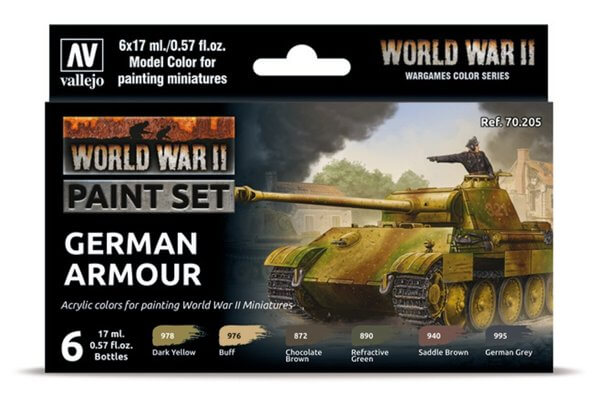 Model Color WWII German Armour Paint Set 6 Vallejo 70.205 World War Farben