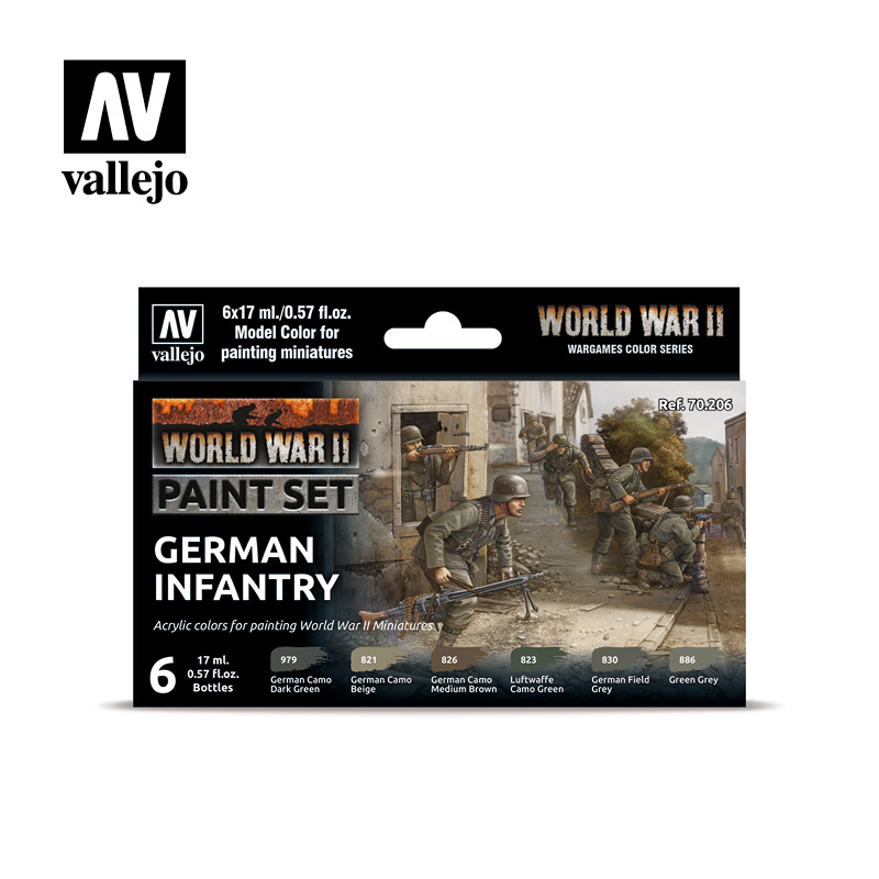 Model Color WWII German Infantry Paint Set 6 Vallejo 70.206 World War Farben