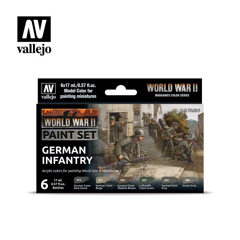 Model Color WWII German Infantry Paint Set 6 Vallejo 70.206 World War Farben