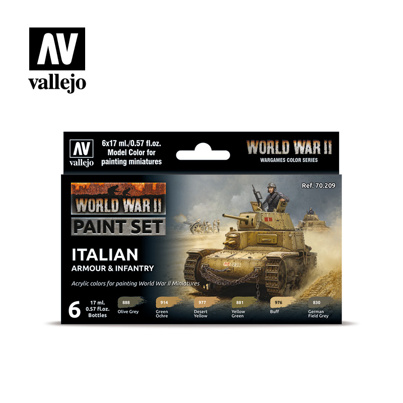 Model Color WWII Italian Armour & Infantry Paint Set 6 Vallejo 70.209 Farben