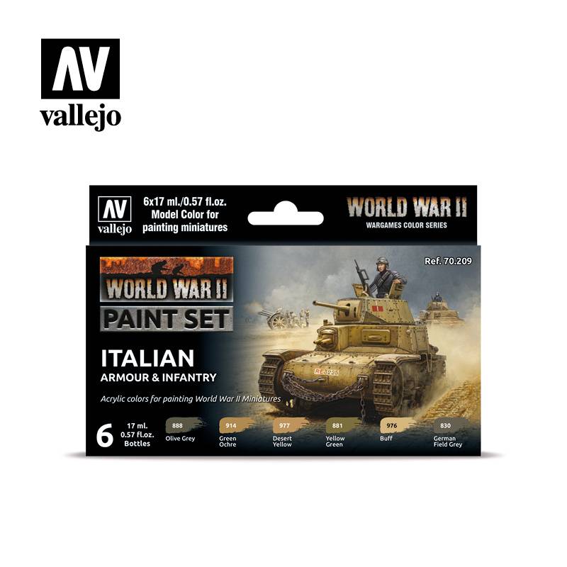 Model Color WWII Italian Armour & Infantry Paint Set 6 Vallejo 70.209 Farben