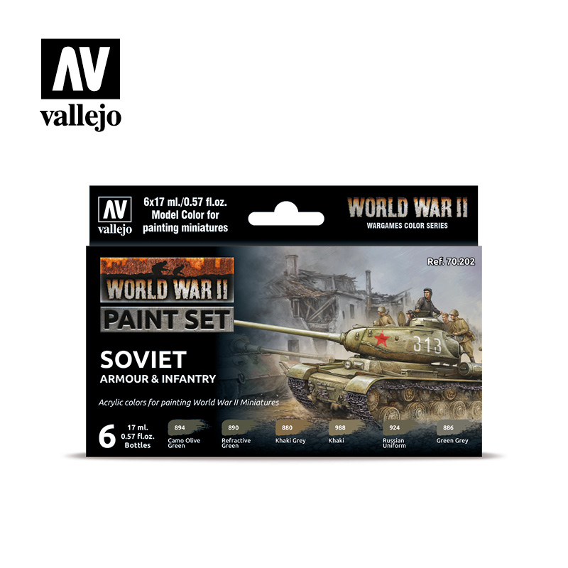 Model Color WWII Soviet Armour & Infantry Paint Set 6 Vallejo 70.202 Farben