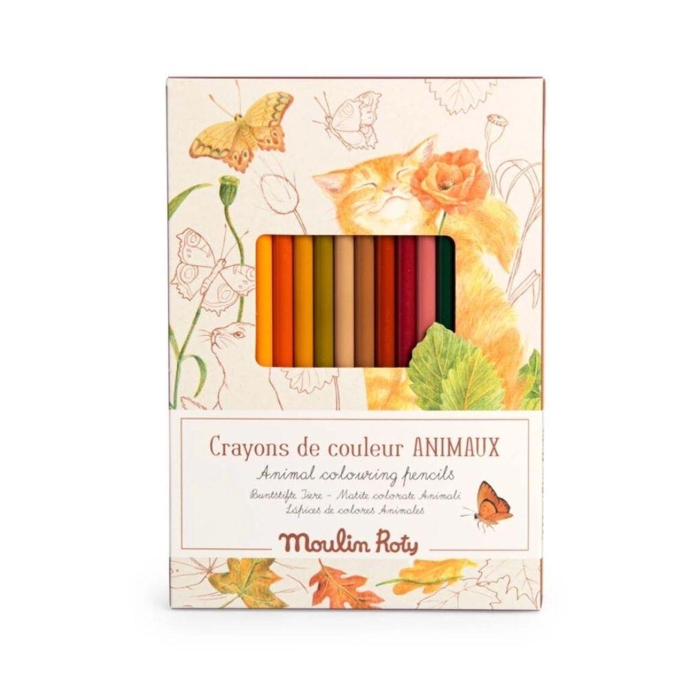 Moulin Roty - 12 Buntstifte + 3 Ausmalbilder Tiere Moulin Roty - 12 Buntstifte + 3 Ausmalbilder Tiere