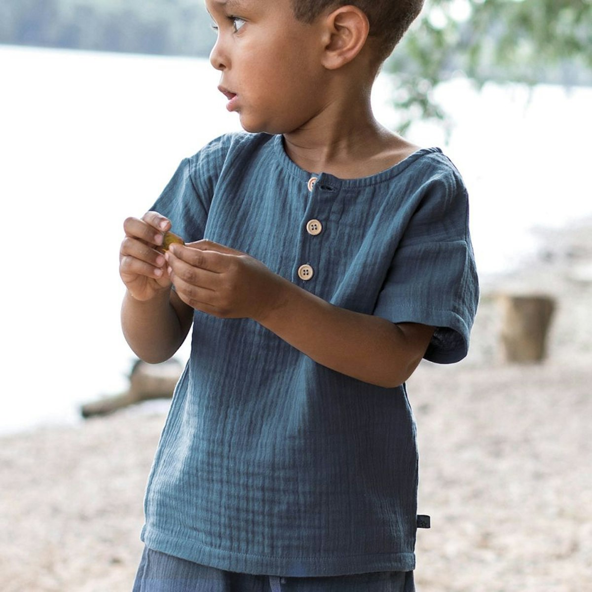 Musselin Shirt kurzarm uni blau 116 Musselin Shirt kurzarm uni blau 116