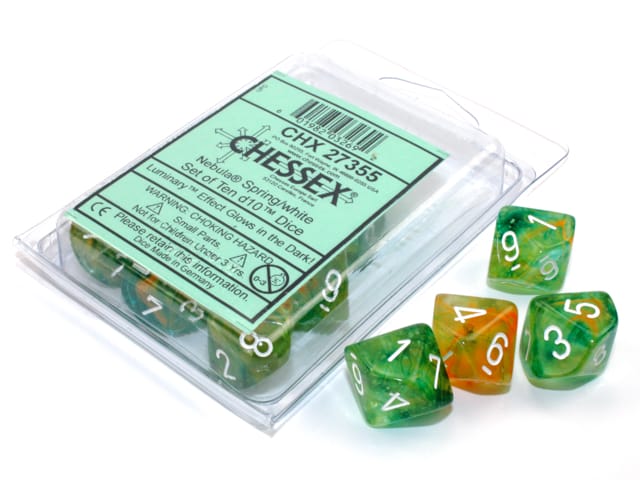 Nebula Spring/White Luminary 10x W10 Dice Set D10 Würfel Dices