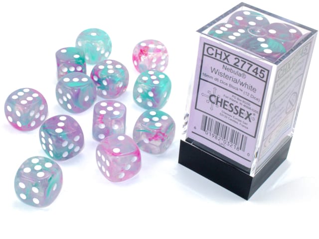 Nebula Wisteria/White Luminary 12x 16mm W6 Dice Set D6 Würfel Dices Nebula Wisteria/White Luminary 12x 16mm W6 Dice Set D6 Würfel Dices