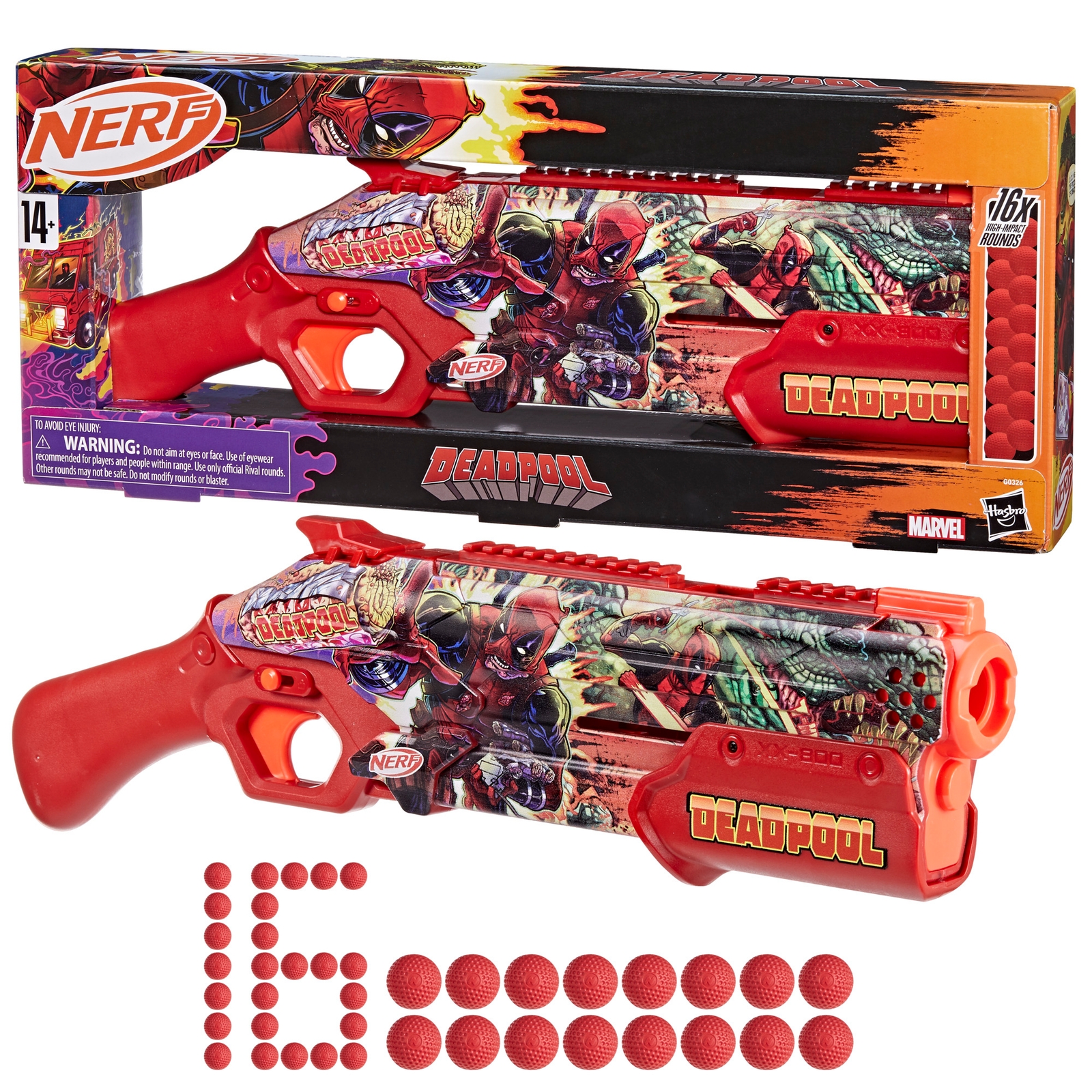 Nerf Marvel Deadpool Blaster, 16 Nerf Rival Accu-Rounds, Pump Action, Gifts for Teens, 14+ Nerf Marvel Deadpool Blaster, 16 Nerf Rival Accu-Rounds, Pump Action, Gifts for Teens, 14+