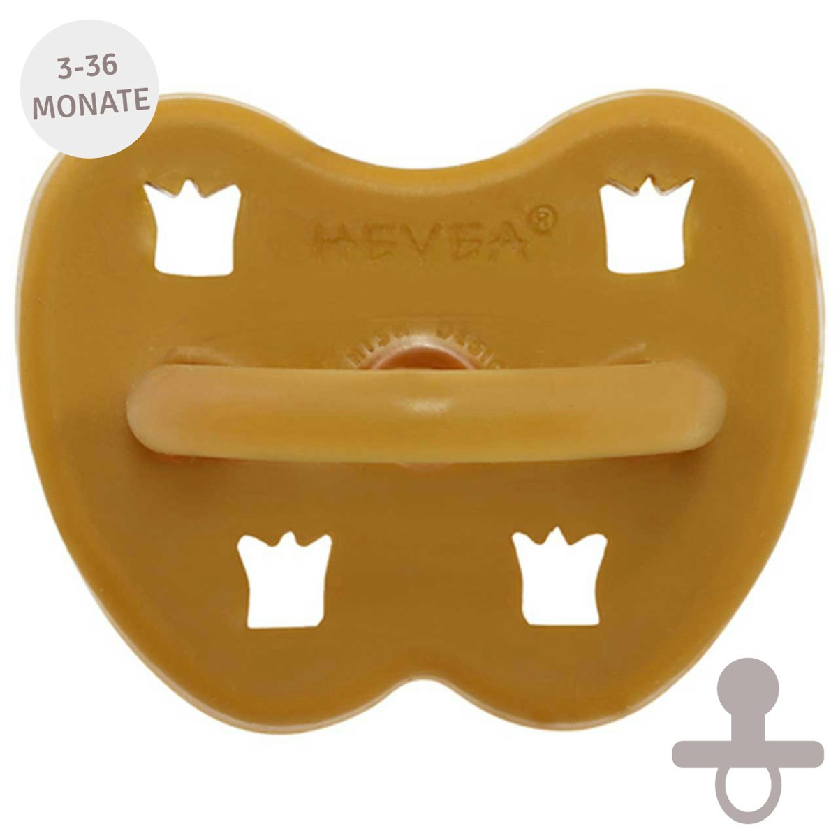 Öko Schnuller Naturkautschuk rund 3-36 M. Krone gelb Öko Schnuller Naturkautschuk rund 3-36 M. Krone gelb
