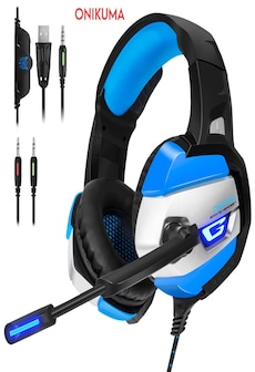 ONIKUMA K5 3.5mm LED Light Stereo Gaming Headset with Mic for Pc/Xbox one/PS4 Blue