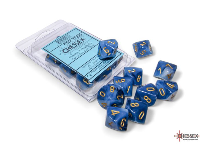 Phantom Teal/Gold 10x W10 Dice Set D10 Würfel Dices CHX27289