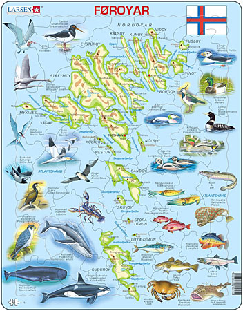 Physische Karte - Far�er Inseln mit Tieren Physische Karte - Far�er Inseln mit Tieren