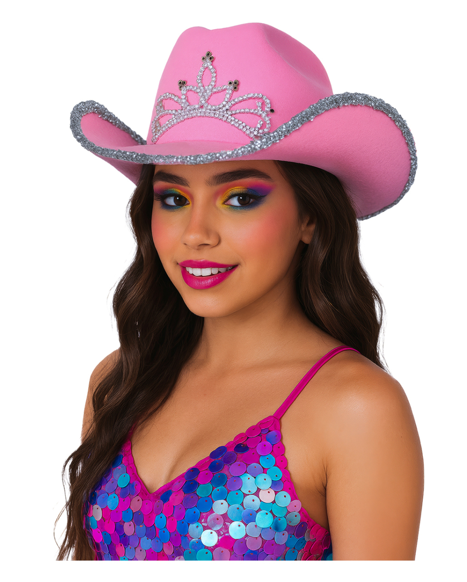 Pinker Cowboyhut mit Pailletten & Strasssteine Pinker Cowboyhut mit Pailletten & Strasssteine