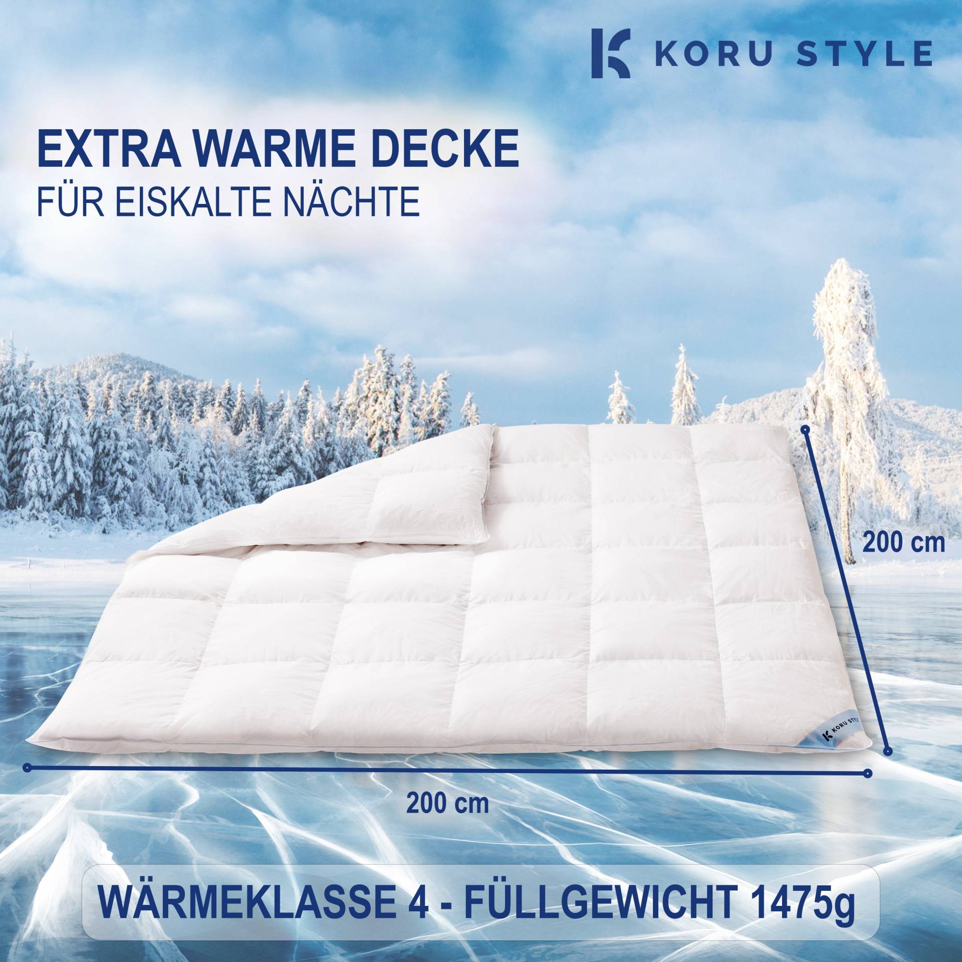 Premium Daunendecke 200x200 cm - Extra warme Decke