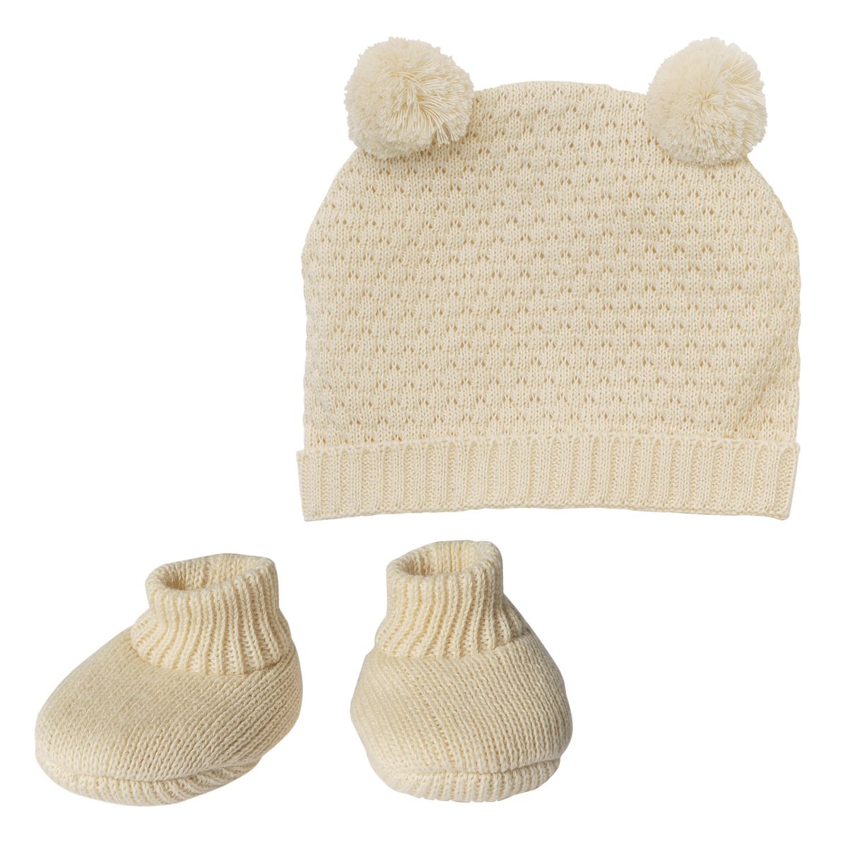 Puppen Mütze und Schuhe 28-35cm beige, Bio-Baumwolle Puppen Mütze und Schuhe 28-35cm beige, Bio-Baumwolle