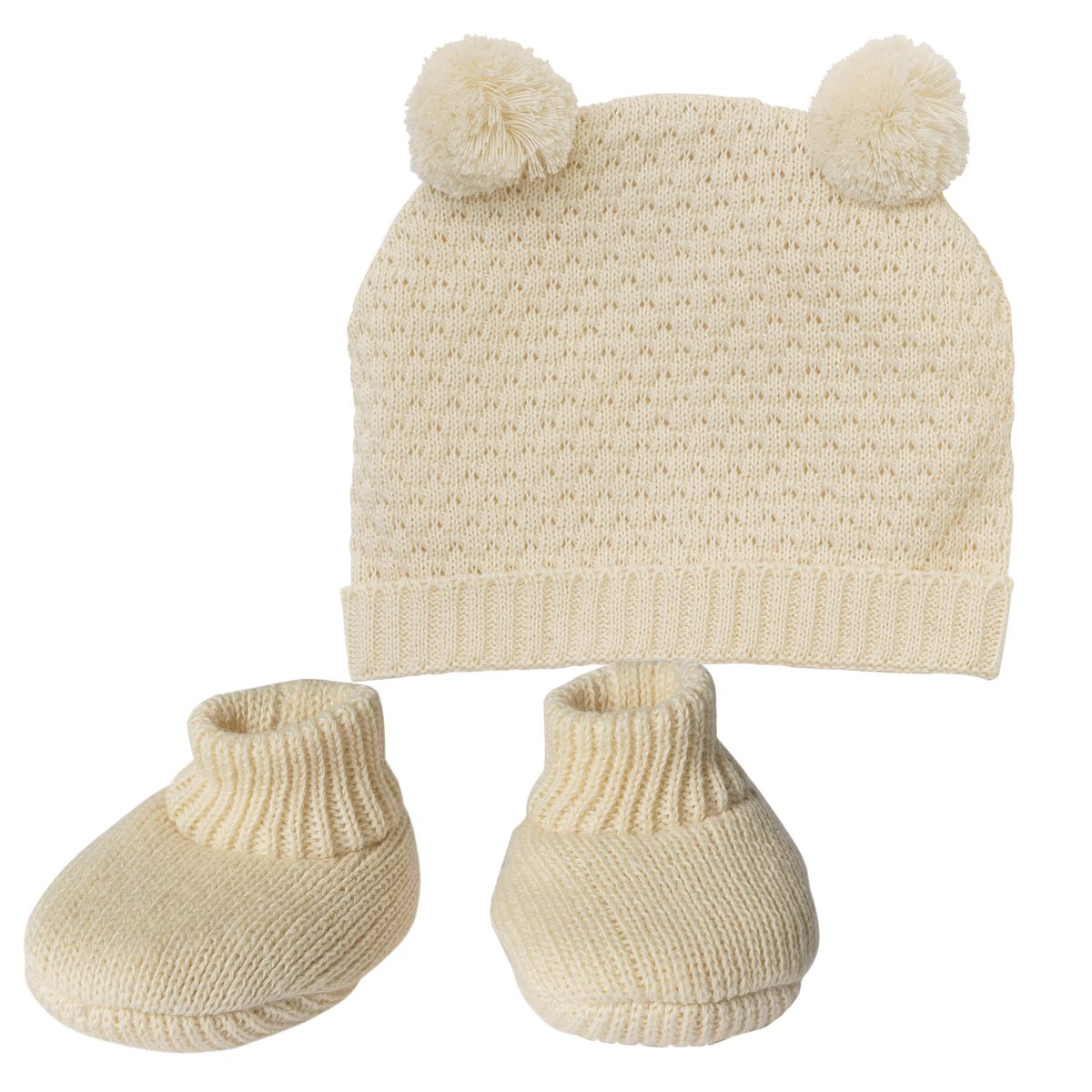 Puppen Mütze und Schuhe 35-45cm beige, Bio-Baumwolle Puppen Mütze und Schuhe 35-45cm beige, Bio-Baumwolle