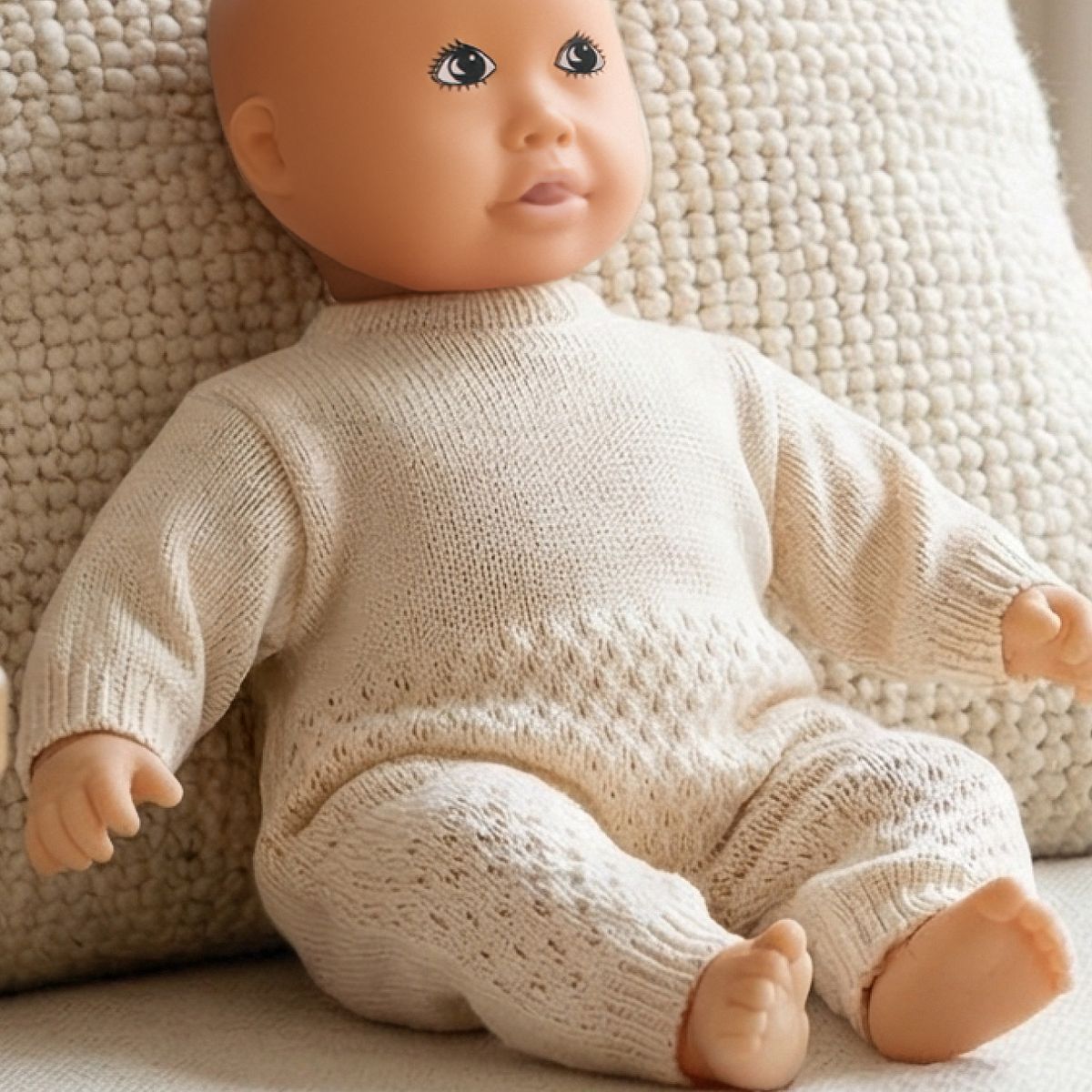 Puppen Strickstrampler 28-35cm beige, Bio-Baumwolle Puppen Strickstrampler 28-35cm beige, Bio-Baumwolle