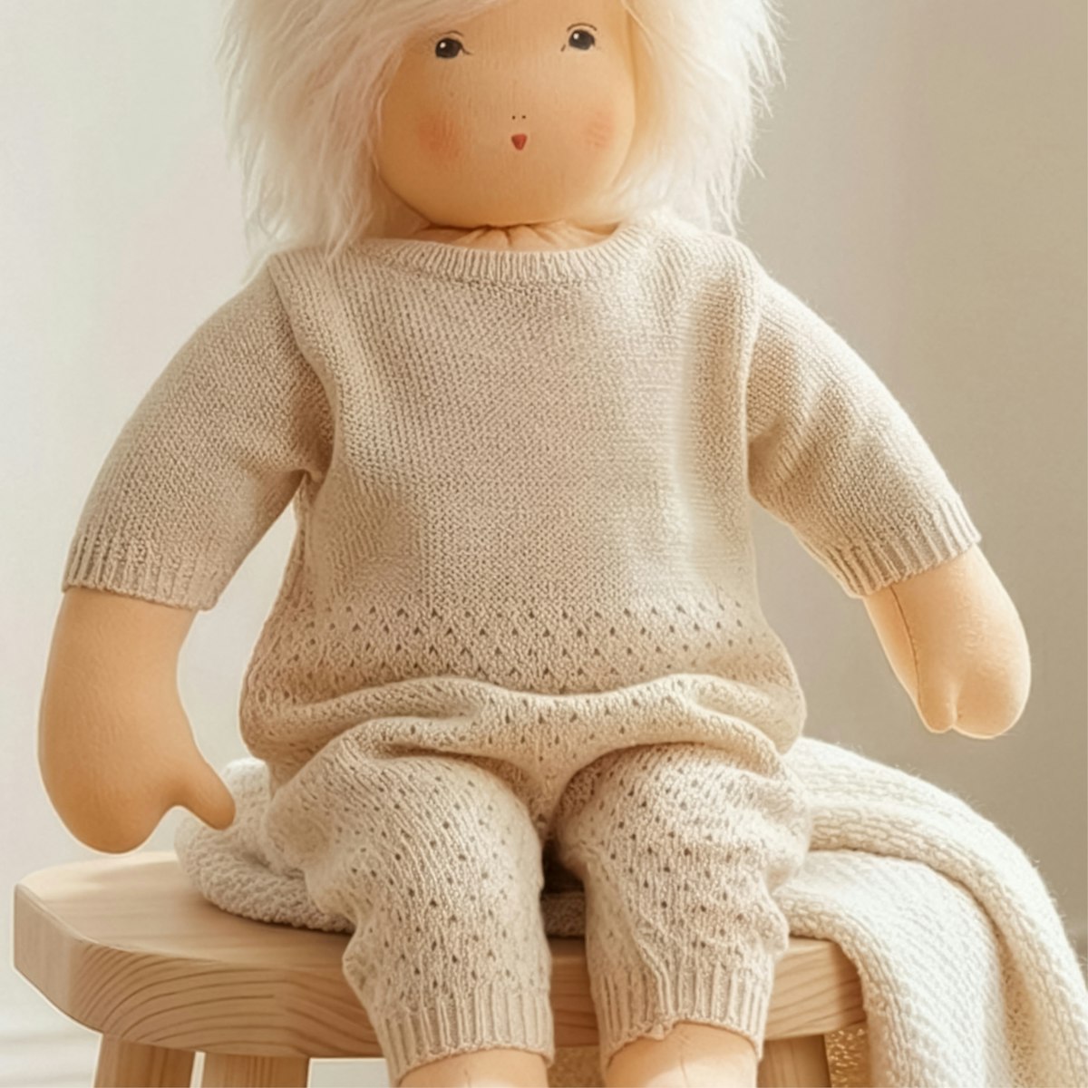 Puppen Strickstrampler 35-45cm beige, Bio-Baumwolle Puppen Strickstrampler 35-45cm beige, Bio-Baumwolle