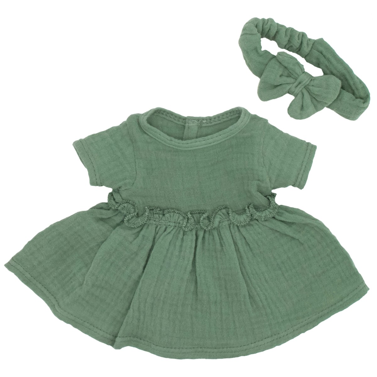 Puppenkleid 28-35cm mit Haarband grün, Bio-Baumwolle Puppenkleid 28-35cm mit Haarband grün, Bio-Baumwolle