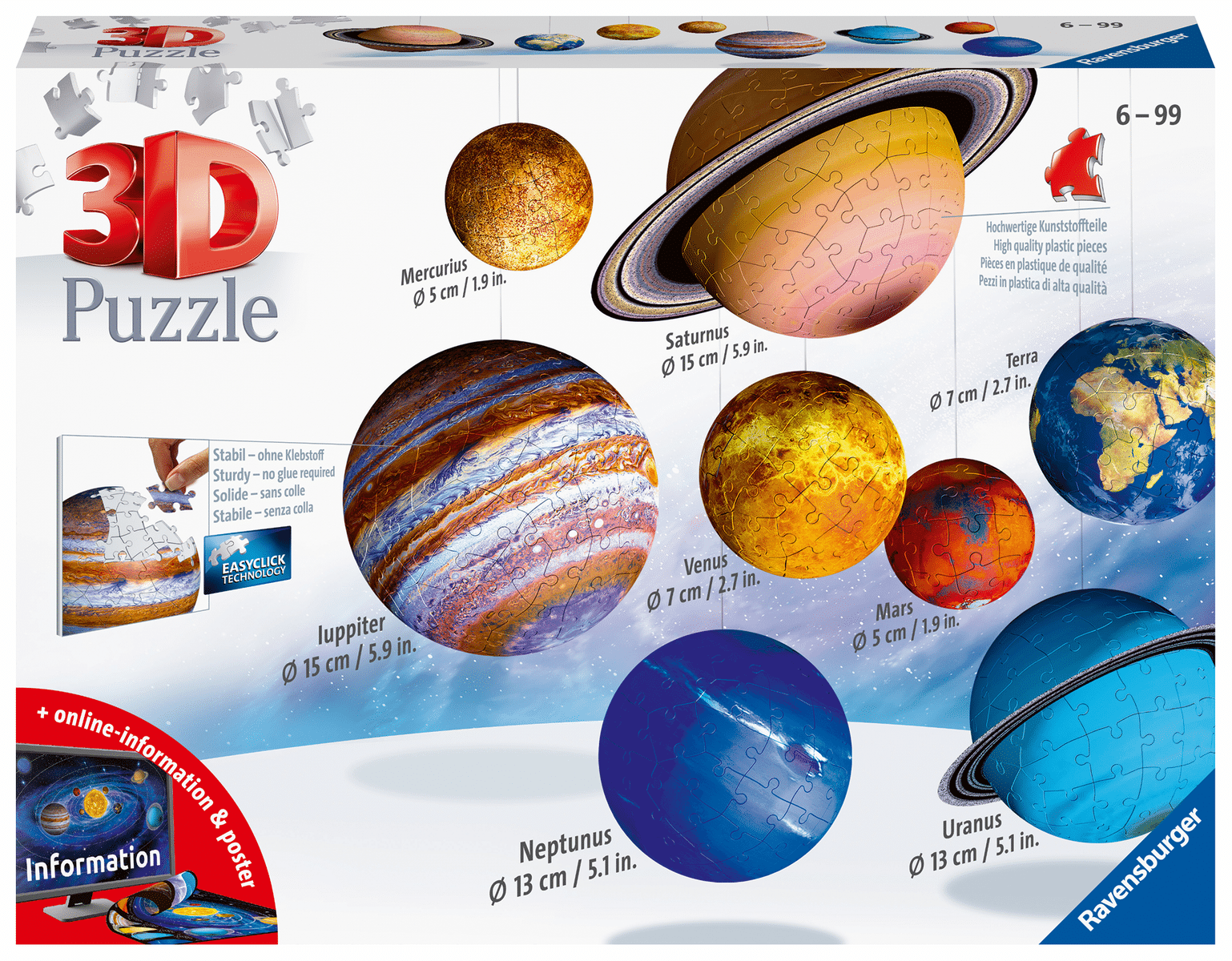 Ravensburger - 3D Puzzle-Ball Planeten 522 Teile Ravensburger - 3D Puzzle-Ball Planeten 522 Teile