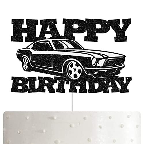 Rennauto Happy Birthday Tortenaufsatz für Jungen Männer Autos Kuchen Dekorationen Autos Geburtstag Party Supplies Schwarz Glitzer Karierte Flagge Hot Wheels Kuchendekorationen von Bijeoda