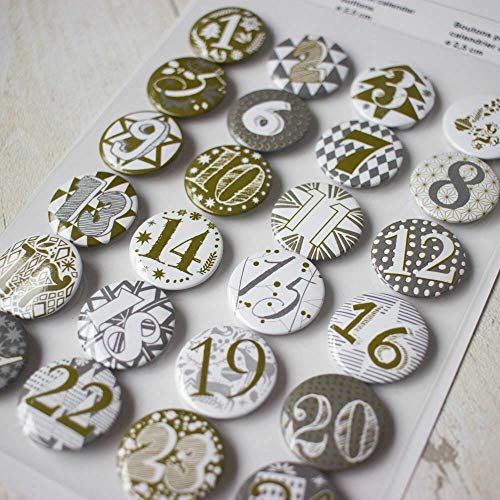 RICO DESIGN GmbH & Co. KG Adventskalender Buttons - 25mm 24 Stück Gold/Silber von Rico Design