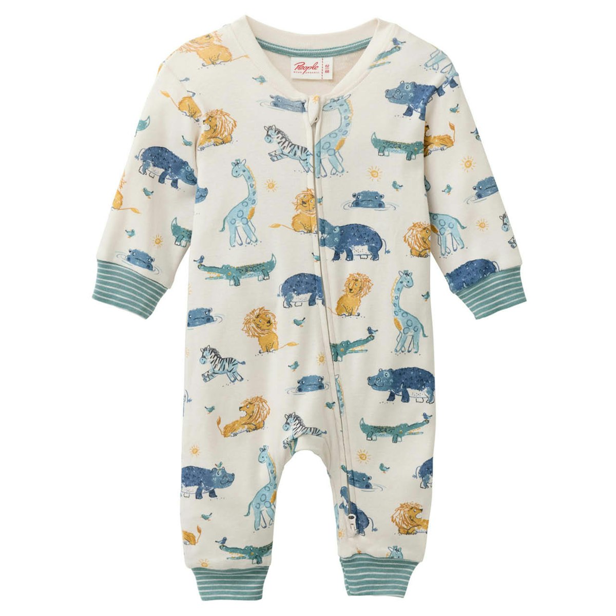 Rippe Langarmstrampler Savannentiere beige 50/56 Rippe Langarmstrampler Savannentiere beige 50/56