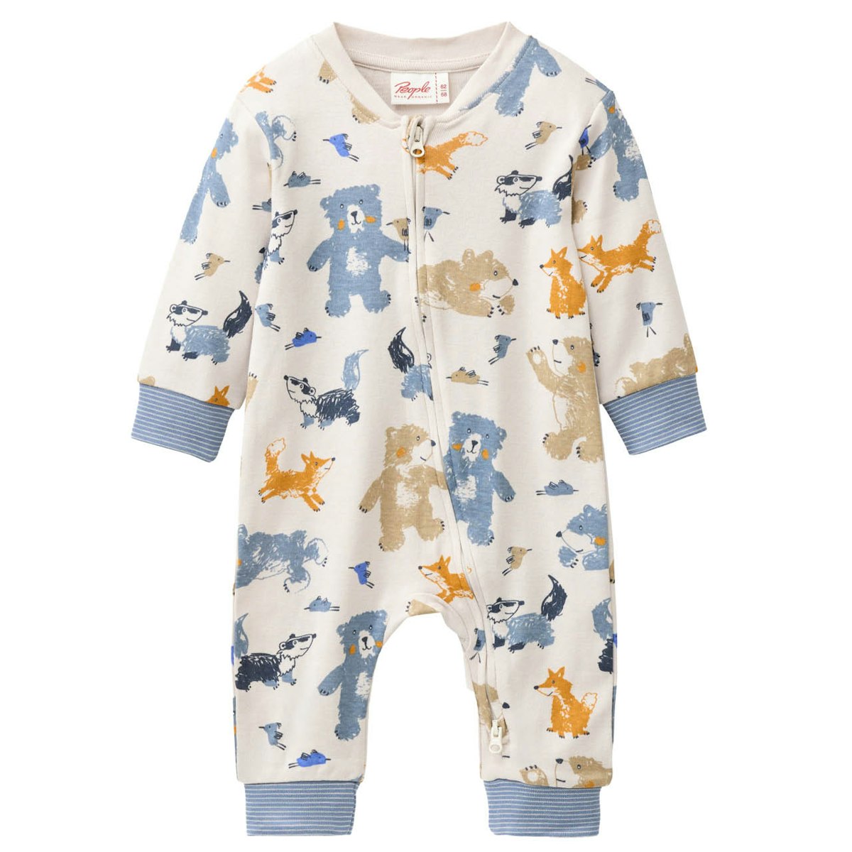 Rippe Langarmstrampler Waldtiere beige 50/56 Rippe Langarmstrampler Waldtiere beige 50/56