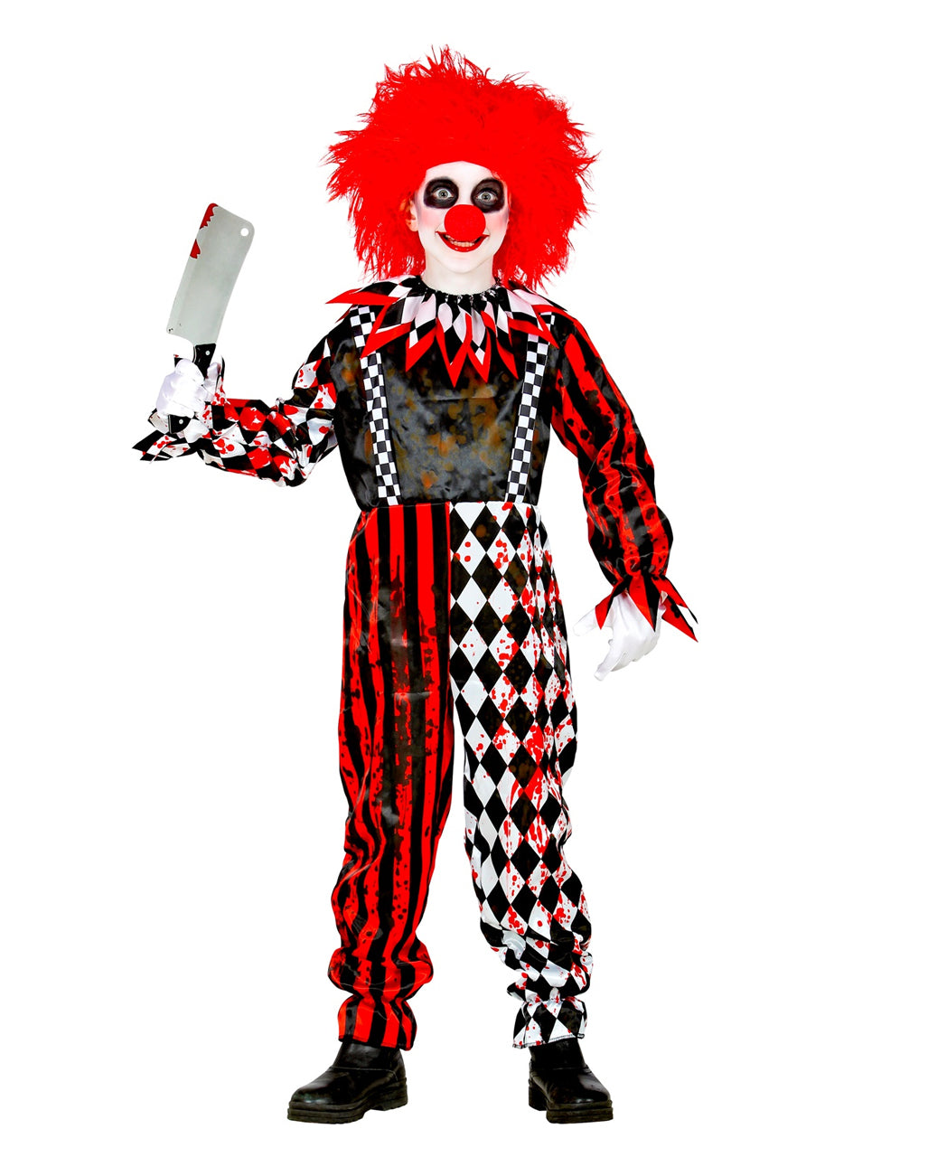 Rot/Weißer Horrorclown mit Kragen Kinderkostüm Rot/Weißer Horrorclown mit Kragen Kinderkostüm