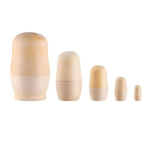 Russische Matroschka-Puppen,5 PCS Russische Holzpuppen Unbemalte Russische Puppen Matroschka-Puppen Handgefertigt in Russland Matroschka Rohling Holz Babushka Puppe von SinChic