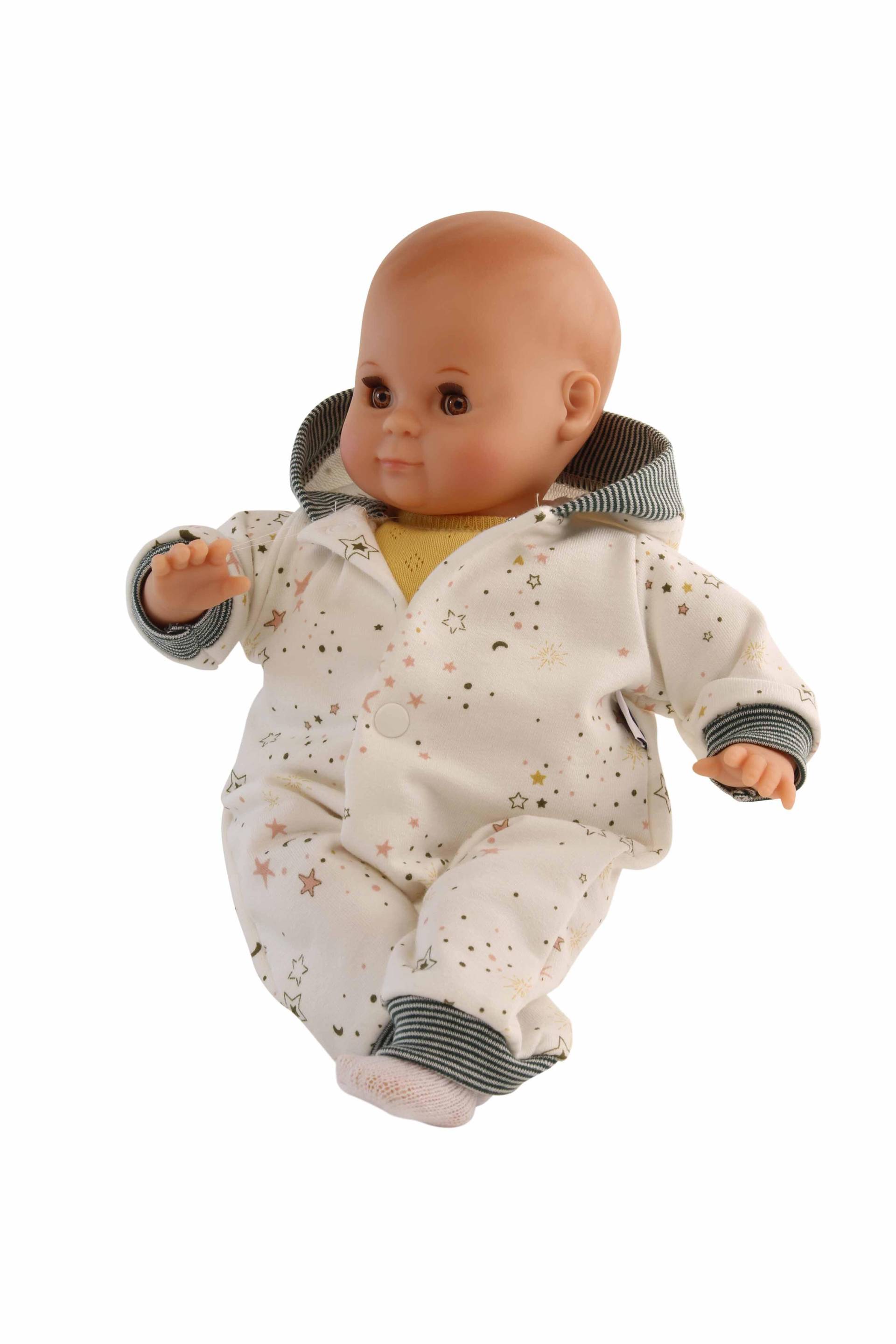 Schildkröt Puppen - Puppe Schlummerle 32 cm mit Malhaar und braunen Schlafaugen, Overall weiß/blau Schildkröt Puppen - Puppe Schlummerle 32 cm mit Malhaar und braunen Schlafaugen, Overall weiß/blau