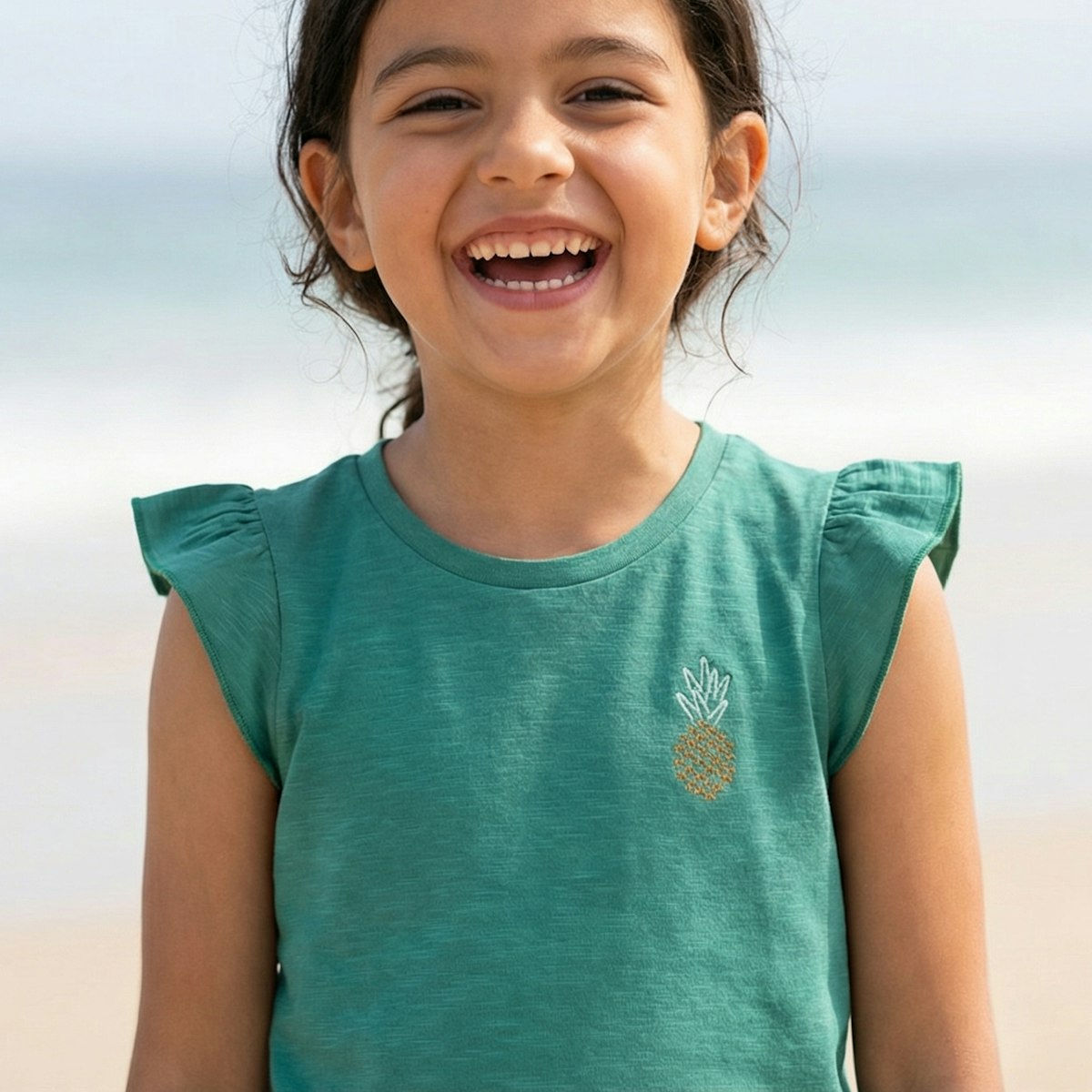 Schmetterlingsärmel T-Shirt smaragdgrün Ananas 92/98 Schmetterlingsärmel T-Shirt smaragdgrün Ananas 92/98