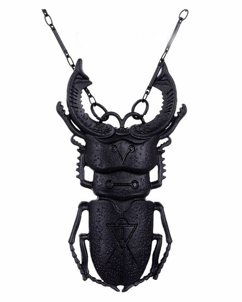 Schwarzer Lucanus Cervus Käfer Gothic Halskette